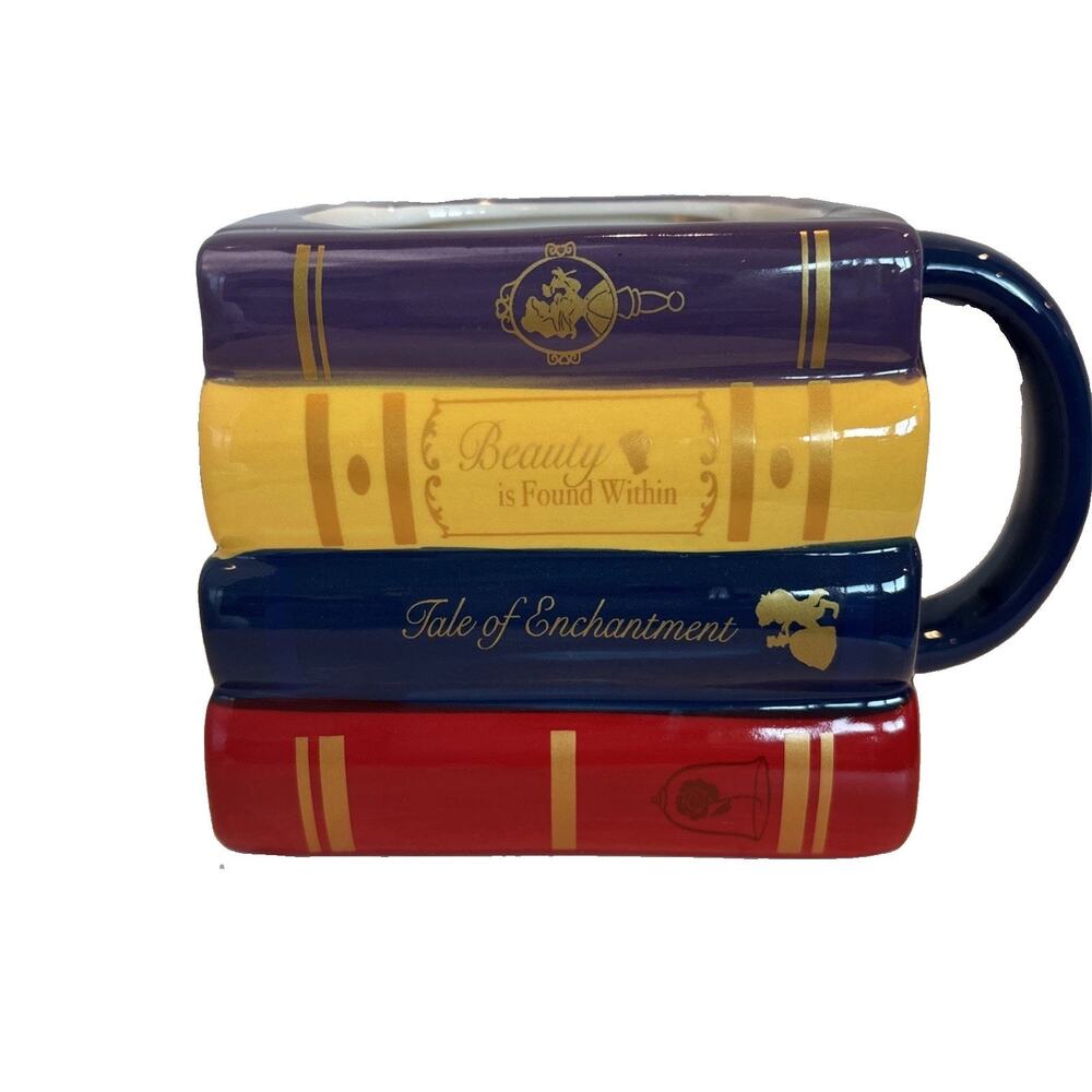 Disney Beauty & The Beast Stacked Book Mug Silver Buffalo 20oz Hand Painted NEW